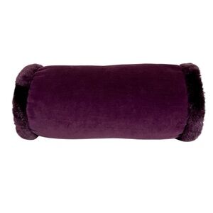 Luxurious Eggplant Faux Velvet and Fur Round Bolster Decorative Pillow